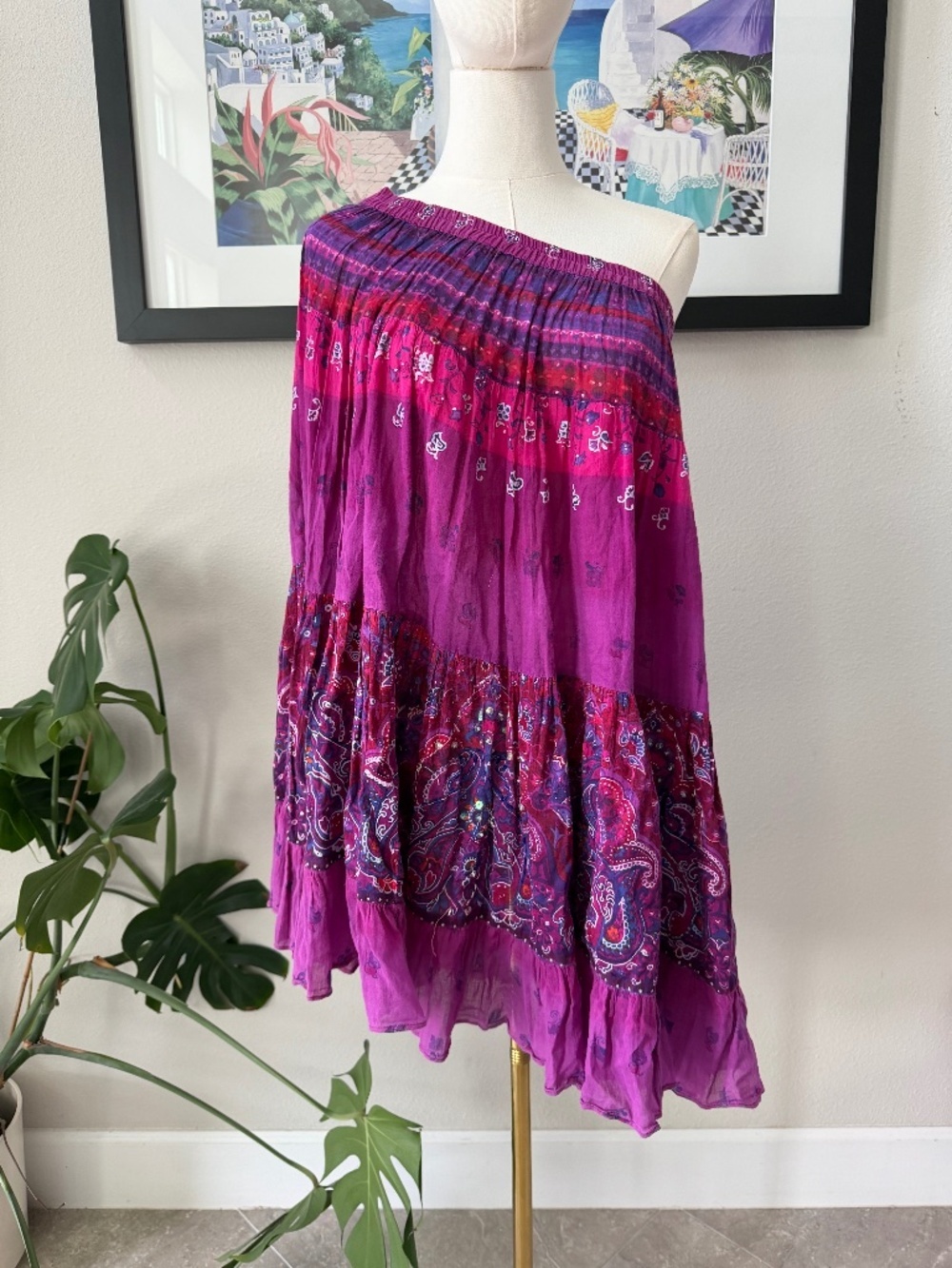 GORGEOUS 100% Cotton Vintage Colorful Beaded Summer Skirt Medium